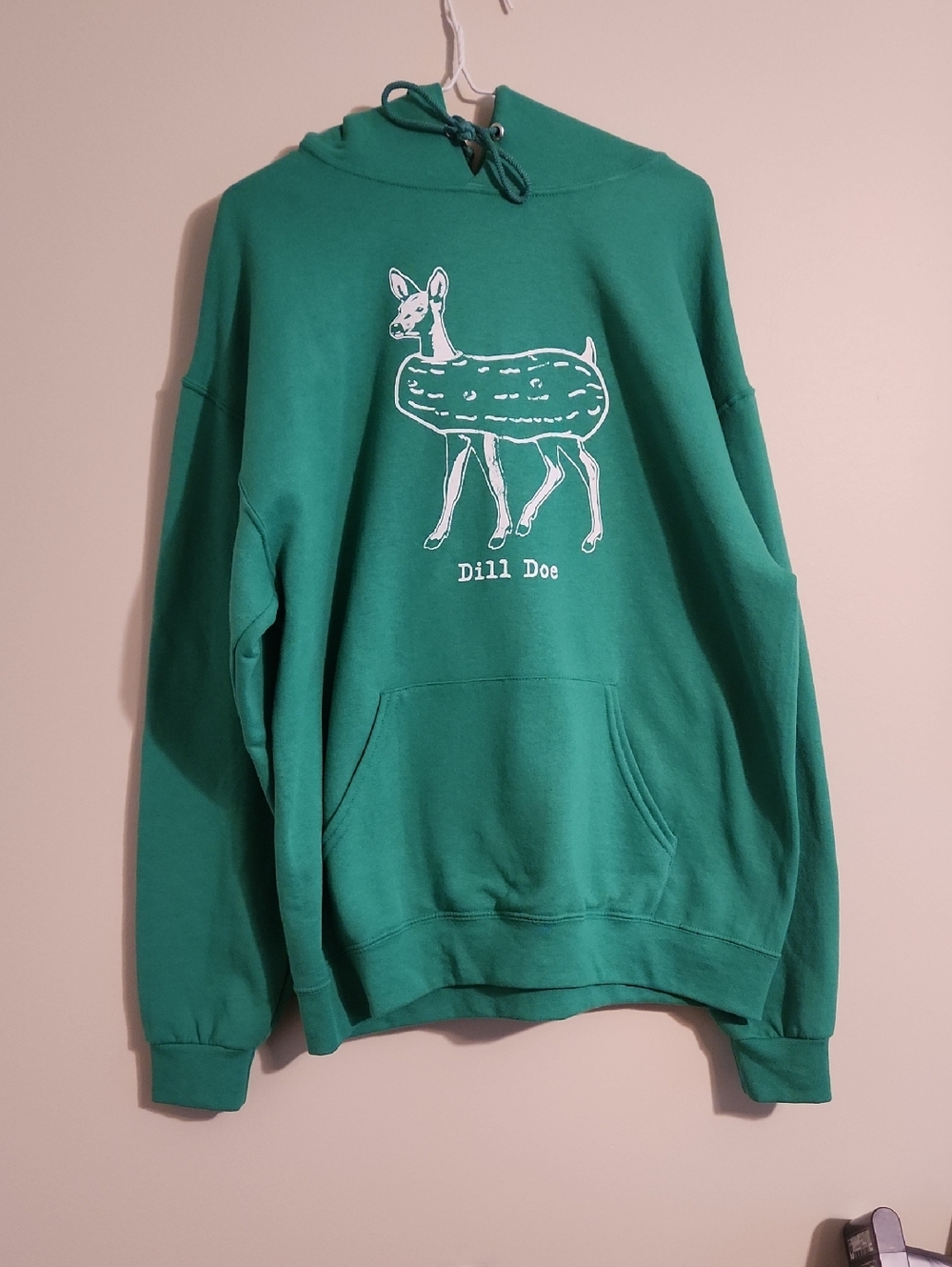 Jerzees Green Hoodie  Sweatshirt with White Deer Graphic